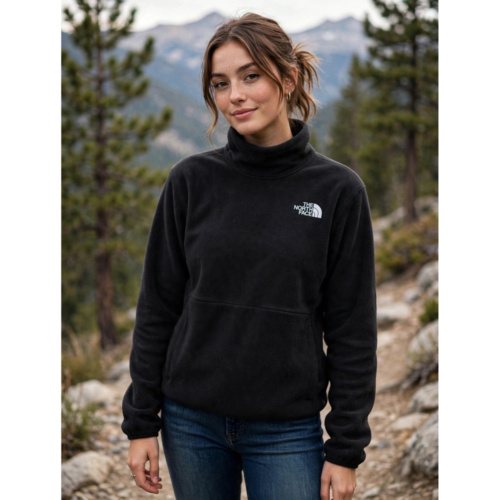 The North Face Womens Black Circular Design Fleece Mock Neck Pullover NF0A87RD